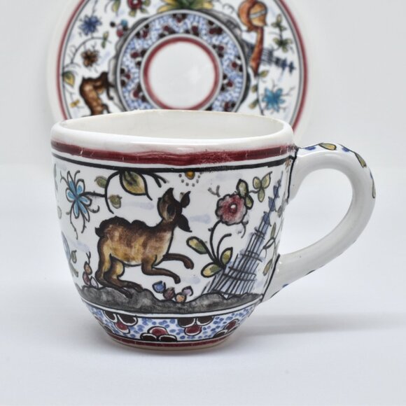 Hand Painted Carlos Tomas Pottery Demitasse Cup / Saucer, Coimbra, Portugal - Picture 3 of 10